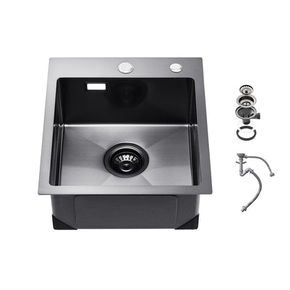 40cm Sink Topmount Single Bowl Drop-In Basin Stainless Steel Black