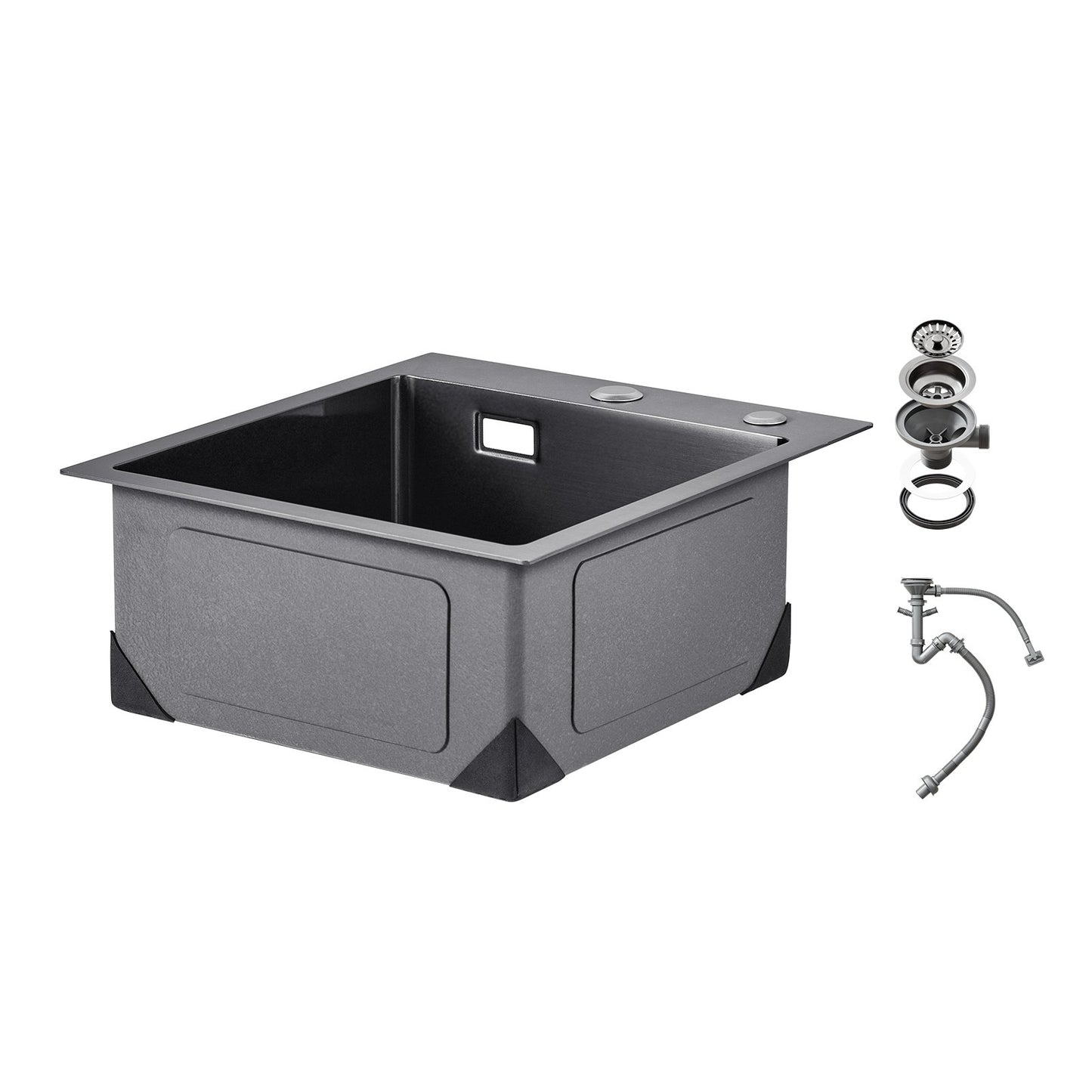 40cm Sink Topmount Single Bowl Drop-In Basin Stainless Steel Black