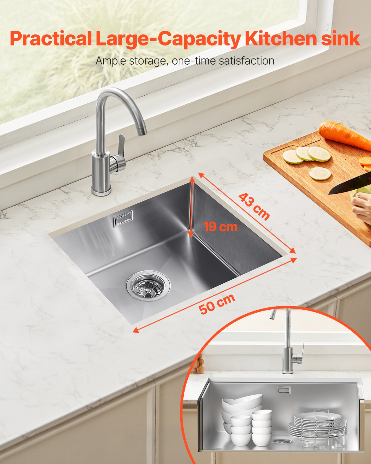 50cm Küchenspüle Unterbau Einzelbecken Einbauspüle Edelstahl Bar