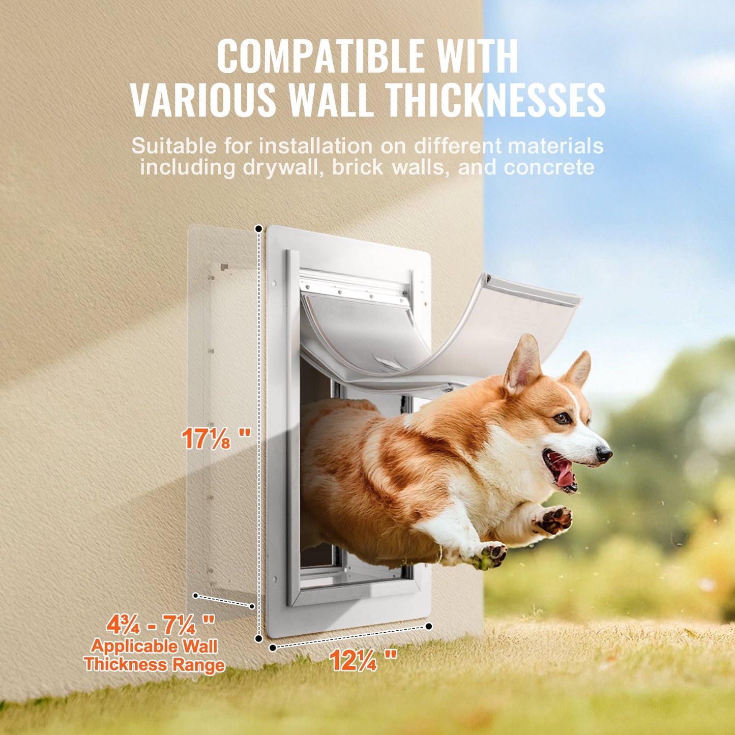 Pet Door for wall with lock and 3 magnetic flap system metal frame Medium