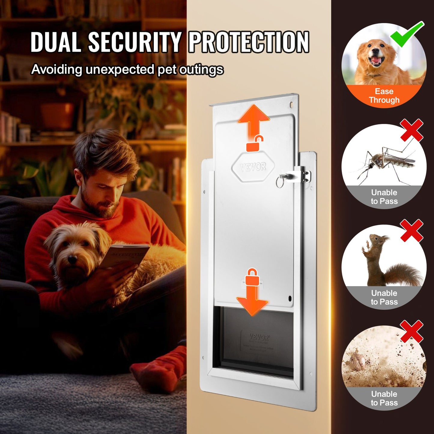 Pet Door for Wall with Lock and 3 Magnetic Tab System Metal Frame Small