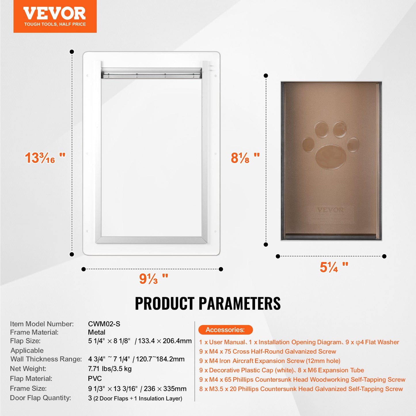Pet Door for Wall with Lock and 3 Magnetic Tab System Metal Frame Small