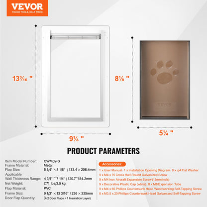 Pet Door for Wall with Lock and 3 Magnetic Tab System Metal Frame Small