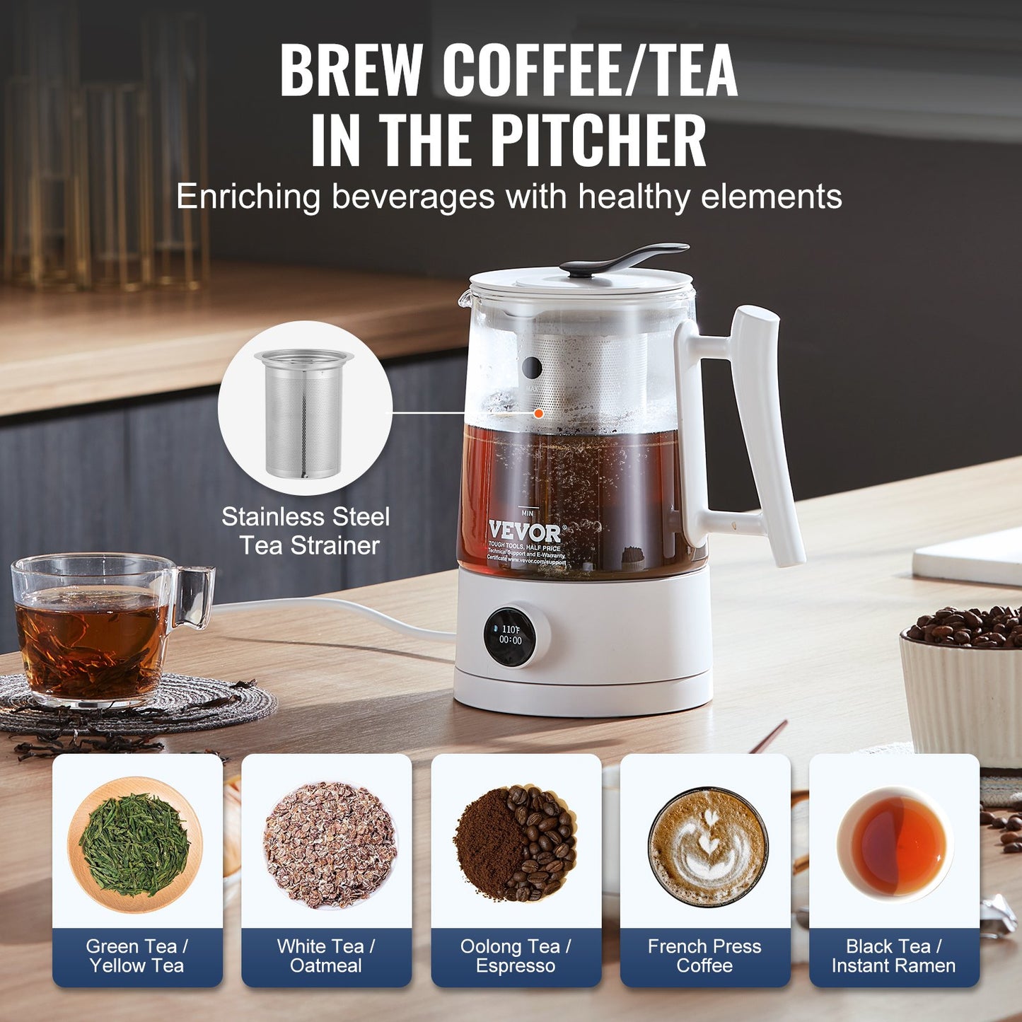 Hydrogen Water Pitcher Generator, 1,5 L / 52,8 oz vätegenerator med stor kapacitet Vattenkokare, SPE- och PEM-teknik, väterik vattenjonisator för att brygga kaffe eller te