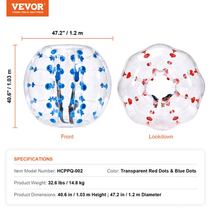 Uppblåsbara Bumper Balls 2-pack, 4FT/1,2M Body Sumo Zorb Balls för tonåring, 0,8 mm tjocka PVC Human Hamster Bubble Balls för utomhusspel för lagspel, Bumper Bopper Leksaker för trädgård, trädgård, park