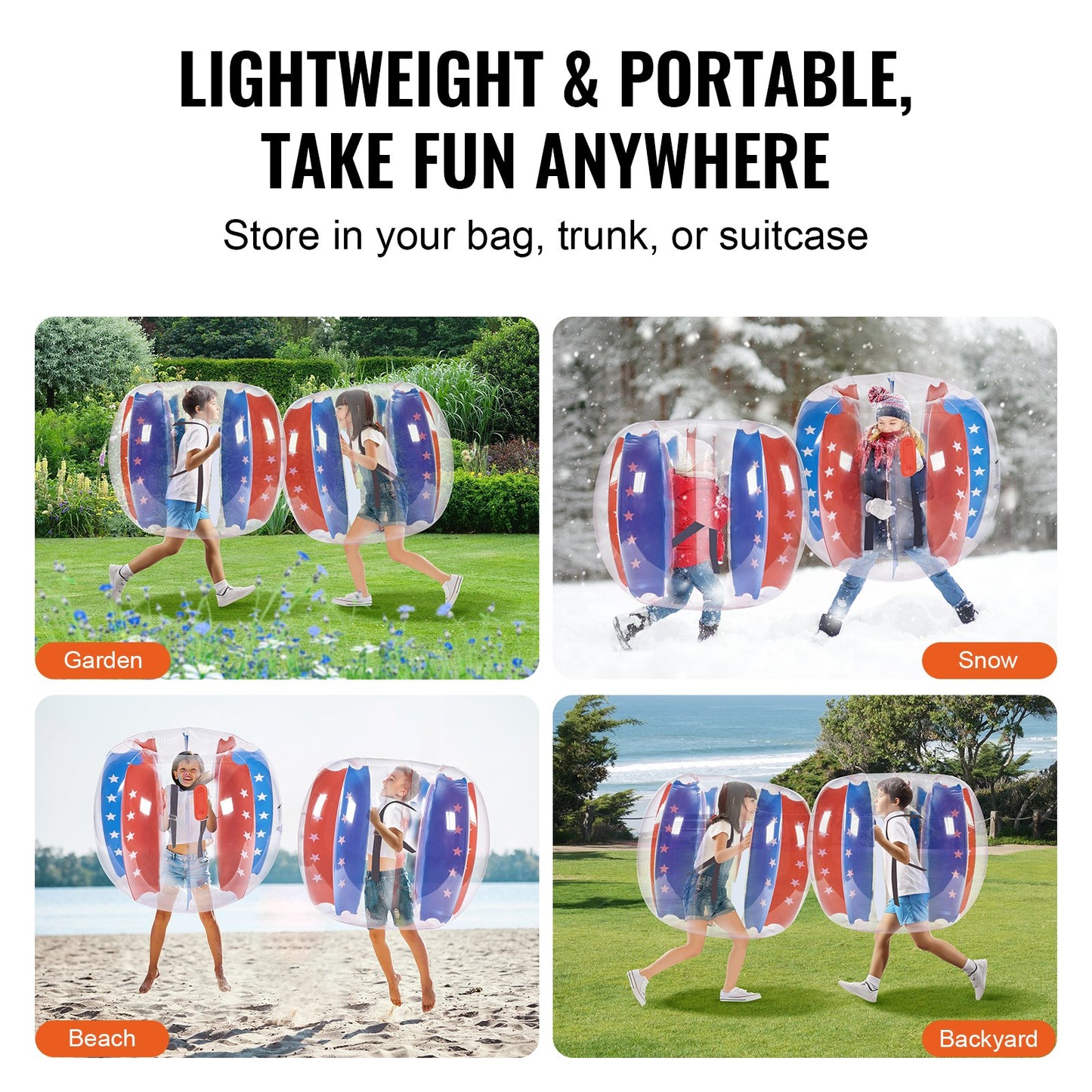 Uppblåsbara Bumper Balls 2-pack, 4FT/1,2M Body Sumo Zorb Balls för barn och tonåringar, Slitstark PVC Human Hamster Bubble Balls för utomhusspel för lagspel, Bumper Bopper Leksaker för lekplats, trädgård, park