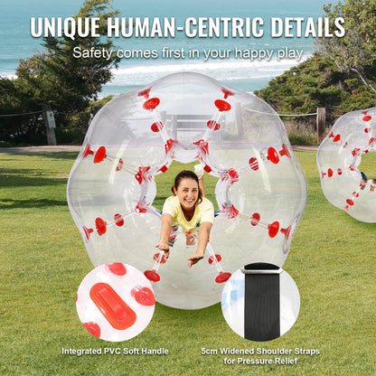 Uppblåsbar Bumper Ball 1-pack, 4FT/1,2M Body Sumo Zorb-bollar för tonåringar och vuxna, 0,8 mm tjocka PVC-bubbelbollar för mänsklig hamster för utomhusspel för lagspel, Bumper Bopper-leksaker för trädgård, trädgård, park