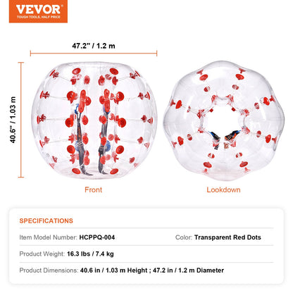 Uppblåsbar Bumper Ball 1-pack, 4FT/1,2M Body Sumo Zorb-bollar för tonåringar och vuxna, 0,8 mm tjocka PVC-bubbelbollar för mänsklig hamster för utomhusspel för lagspel, Bumper Bopper-leksaker för trädgård, trädgård, park