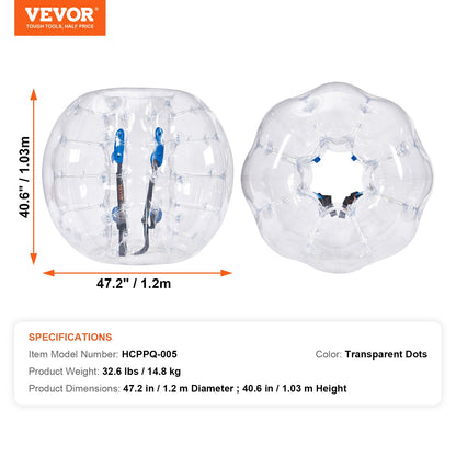 Aufblasbare Bumper Balls, 2er-Pack, 1,2 m lange Body Sumo Zorb-Bälle für Teenager, 0,8 mm dicke PVC-Bubble-Bälle für menschliche Hamster für Teamspiele im Freien, Bumper-Bopper-Spielzeug für Garten, Hof, Park