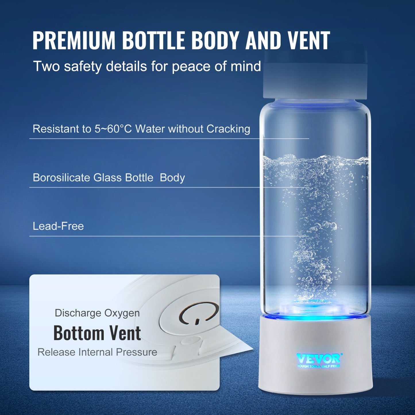 Hydrogen Water Bottle Generator, 380 ml / 13,4 oz Kapacitet Bärbar Hydrogen Water Maker, SPE Technology Hydrogen Rich Water Ionizer Machine med Nasal Inhalationsslang och självrengörande