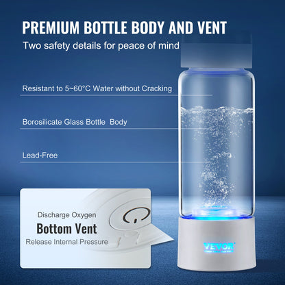 Hydrogen Water Bottle Generator, 380 ml / 13,4 oz Kapacitet Bärbar Hydrogen Water Maker, SPE Technology Hydrogen Rich Water Ionizer Machine med Nasal Inhalationsslang och självrengörande