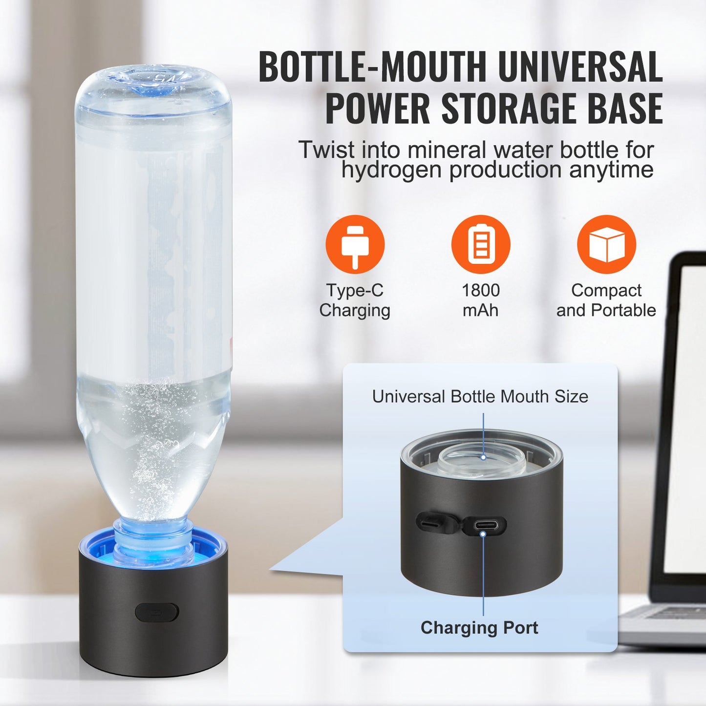 Hydrogen Water Bottle Generator, 230 ml / 8,1 oz Kapacitet Bärbar Hydrogen Water Maker, SPE Technology Hydrogen Rich Water Ionizer Machine med Nasal Inhalationsslang och självrengörande