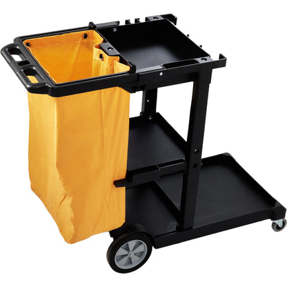 Städvagn, kommersiell vaktvagn med 3 hyllor, 200 lbs kapacitet hushållsvagn i plast, med 25 gallon PVC-påse, 47" x 20" x 38,6", gul+svart