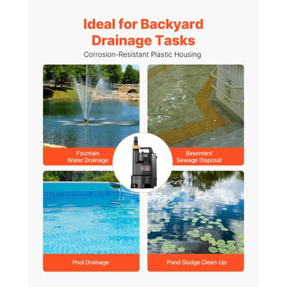 690W dränkbar sumppump, 17500 l/h, PP-GF20 dränkbar avloppspump för smutsigt rent vatten med automatisk flottörbrytare, lång sladd, 9 m maxlyft, för pooler, trädgård, dammar, översvämmade områden |  EU