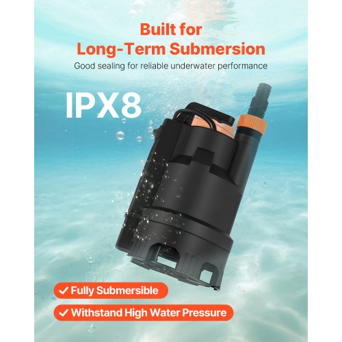 690W dränkbar sumppump, 17500 l/h, PP-GF20 dränkbar avloppspump för smutsigt rent vatten med automatisk flottörbrytare, lång sladd, 9 m maxlyft, för pooler, trädgård, dammar, översvämmade områden |  EU