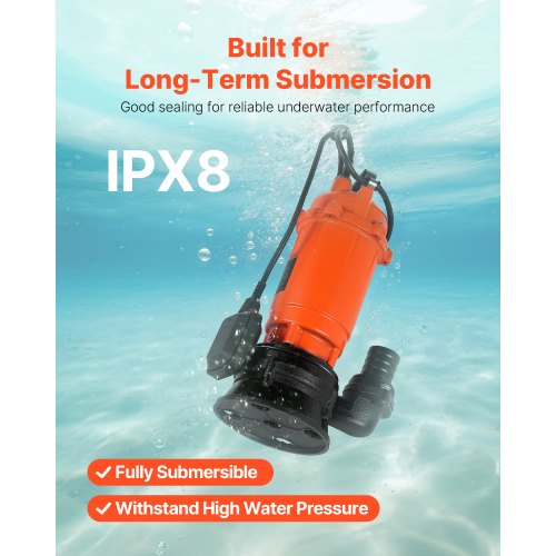 1500W dränkbar avloppspump, 22800 l/h, dränkbar avloppspump i gjutjärn med automatisk flottörbrytare, 18 m maxlyft, dränerar smutsigt rent vatten, för pooler, trädgårdar, dammar, översvämmade områden |  EU