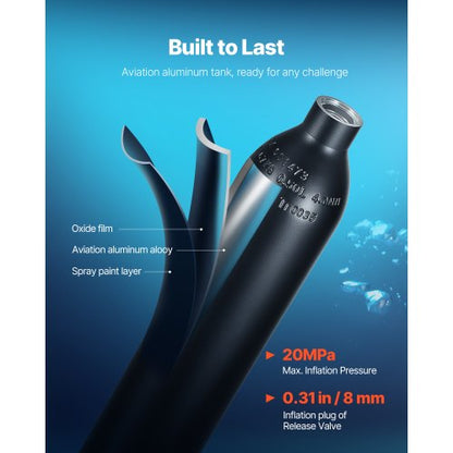 0,5 L Scuba Tank 32,81 ft Dykdjup Bärbar dykartank med pump |  EU