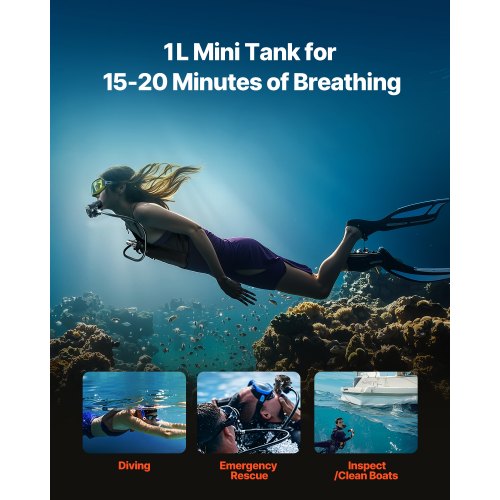 1L Scuba Tank 98.43 Feet Diving Depth Refillable Snorkel Air Bottle with Pump | EU