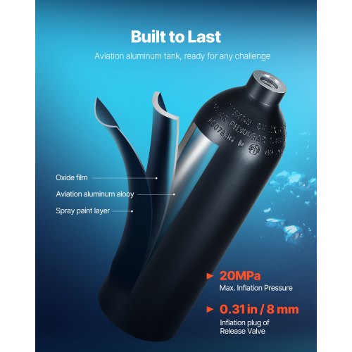 1L Scuba Tank 98.43 Feet Diving Depth Refillable Snorkel Air Bottle with Pump | EU