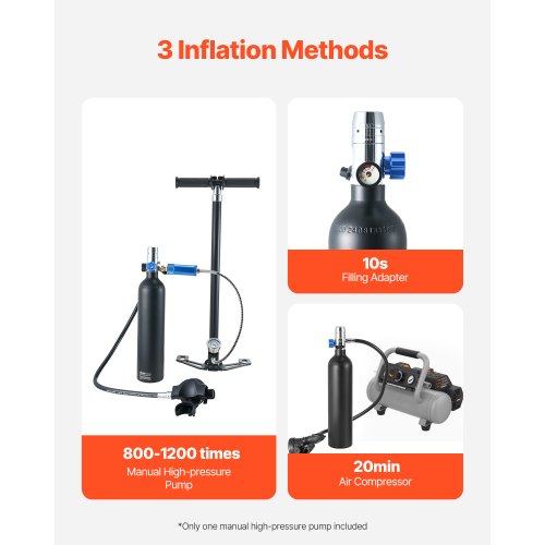 1L Scuba Tank 98.43 Feet Diving Depth Refillable Snorkel Air Bottle with Pump | EU