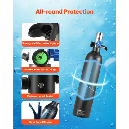1L Scuba Tank 98.43 Feet Diving Depth Refillable Snorkel Air Bottle with Pump | EU