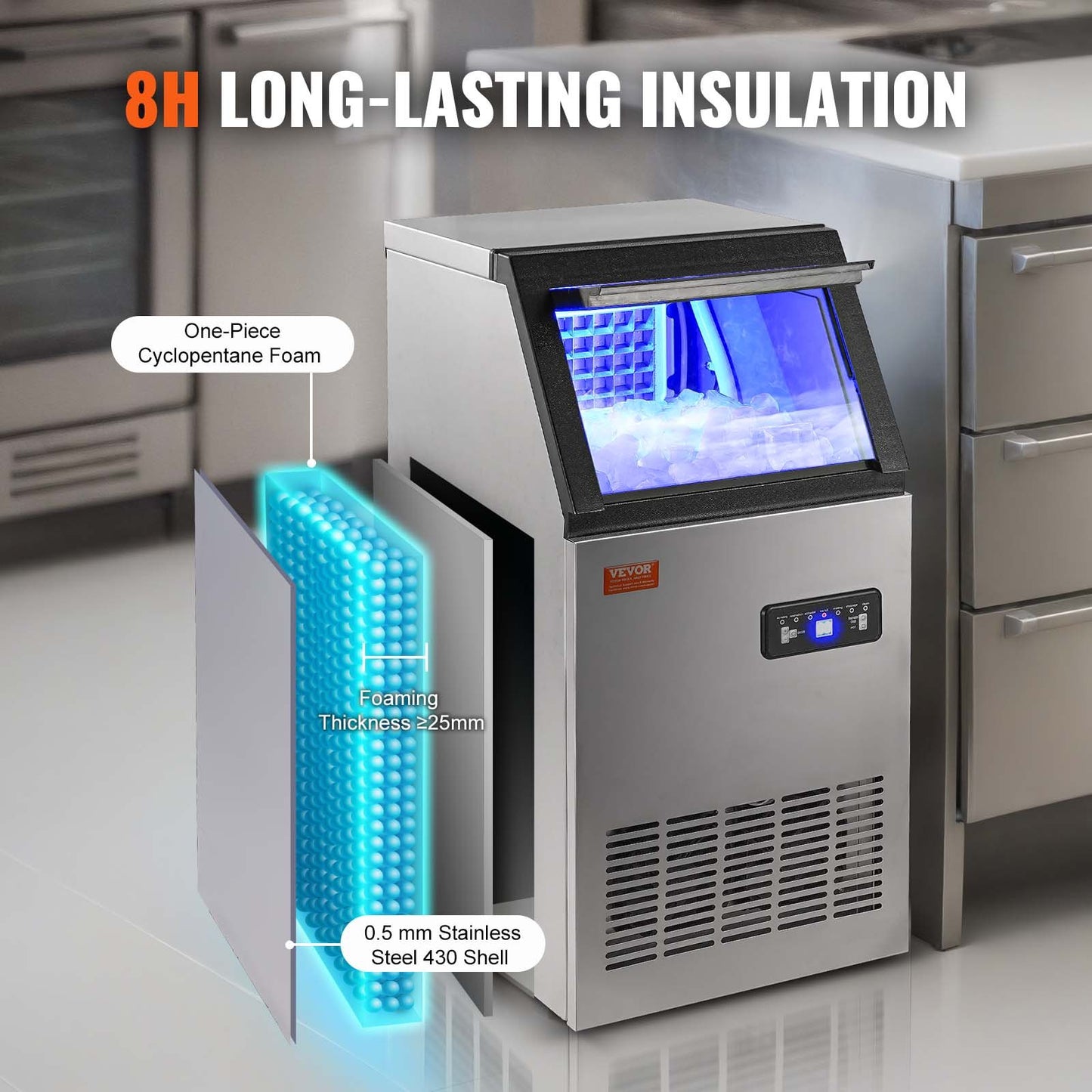 Commercial ice machine Freestanding cabinet machine 38kg/24H 40 ice cubes
