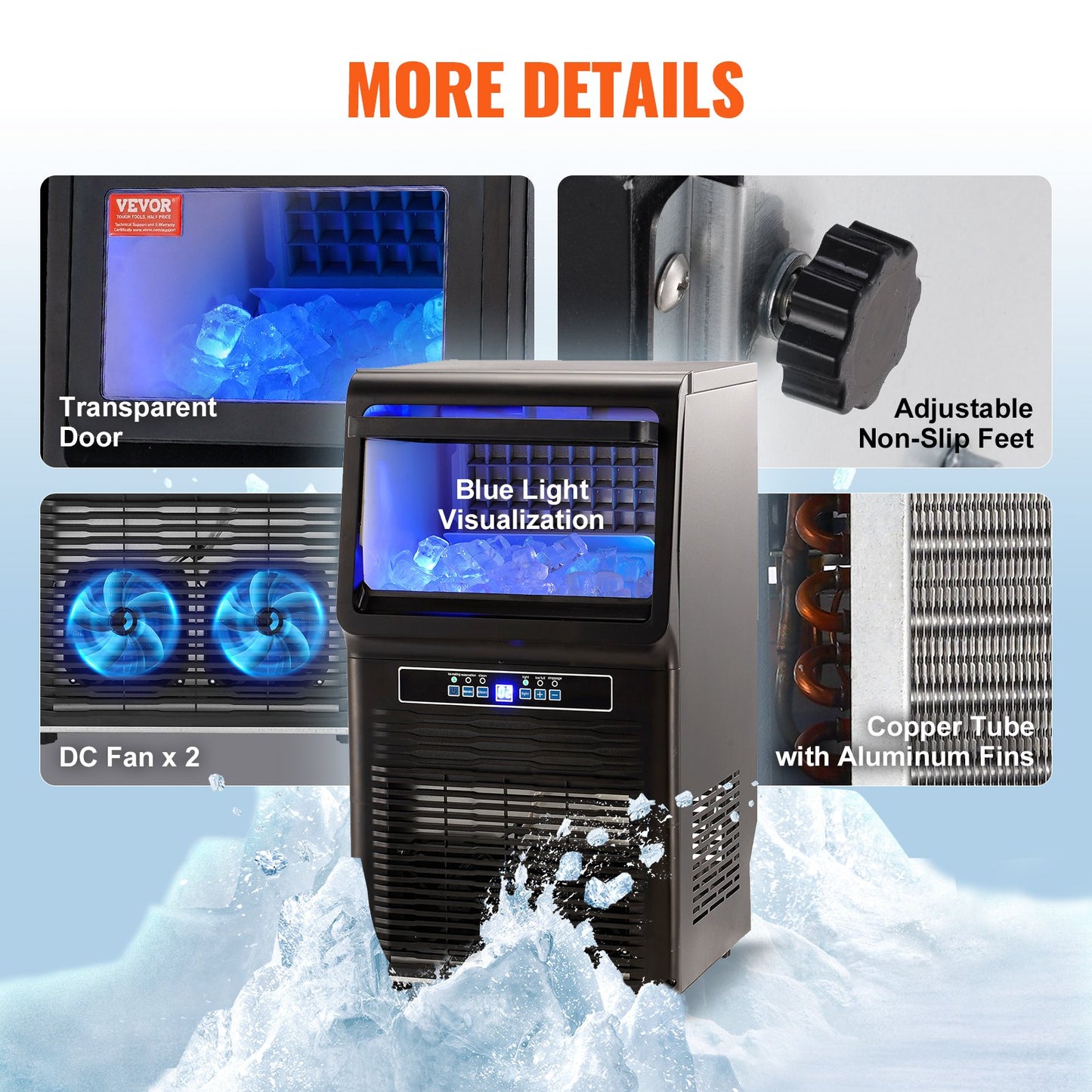 Commercial Ice Machine Freestanding Cabinet Machine 70lbs/24H 36 Ice Cubes