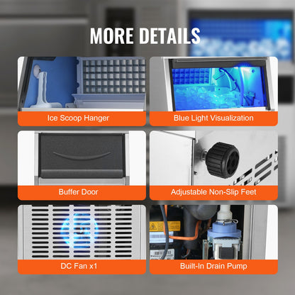 Commercial Ice Machine Freestanding Cabinet Machine 80lbs/24H 40 Ice Cubes