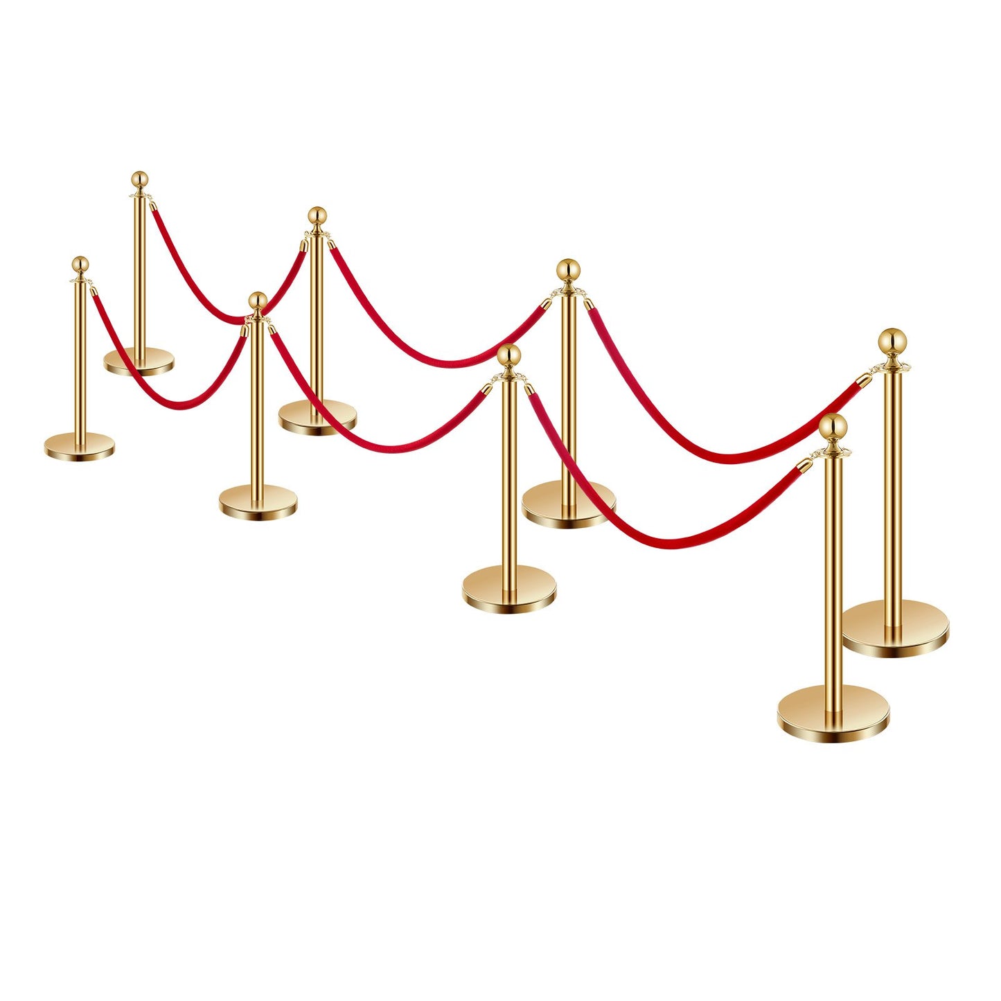 8pcs Gold Pole Post 6 Red Velvet Ropes Sand Injection Hollow Base
