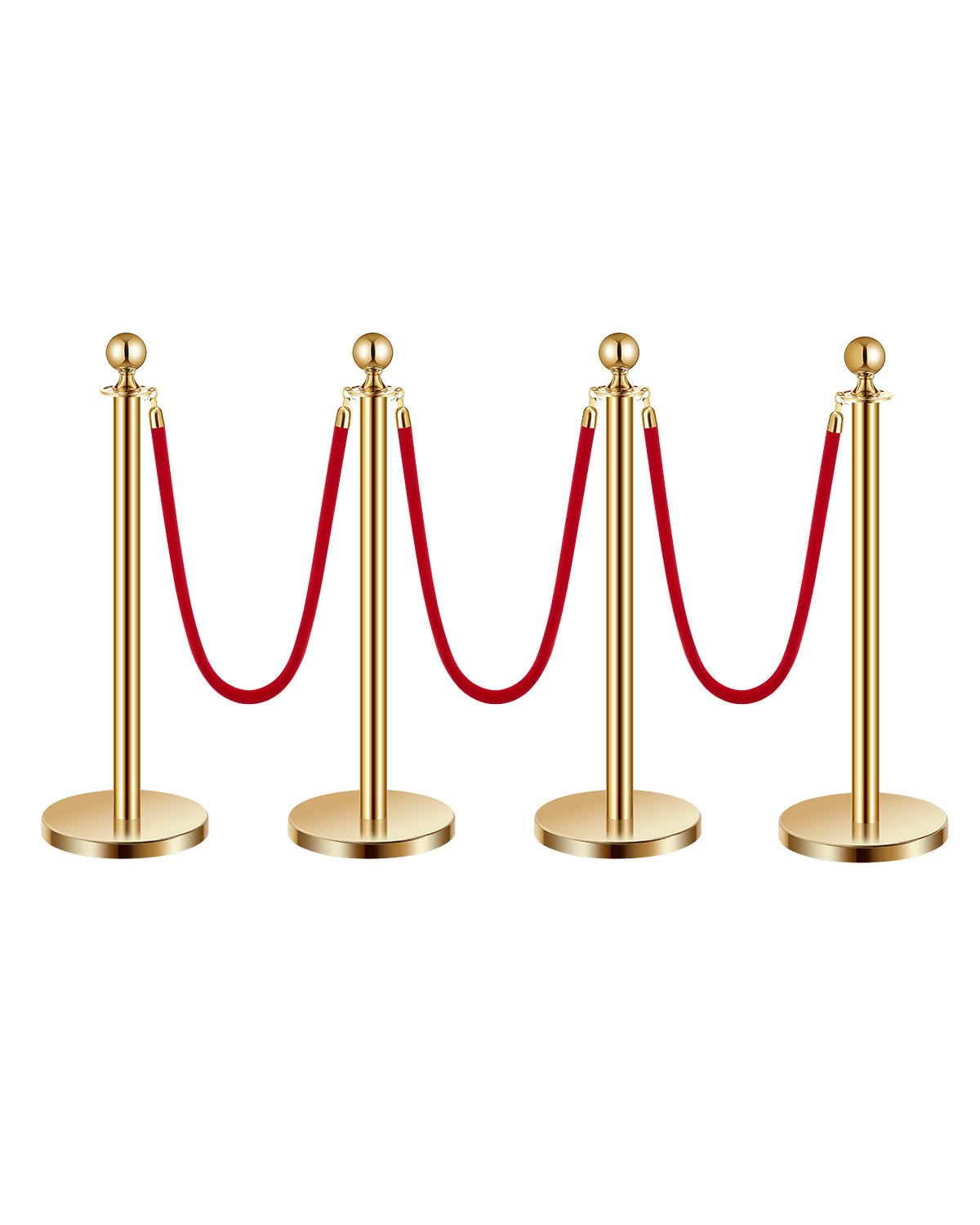4 pcs Gold post 3 red velvet ropes Sand injection hollow base
