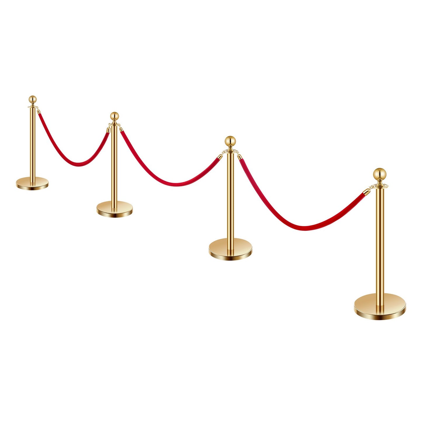4 pcs Gold post 3 red velvet ropes Sand injection hollow base