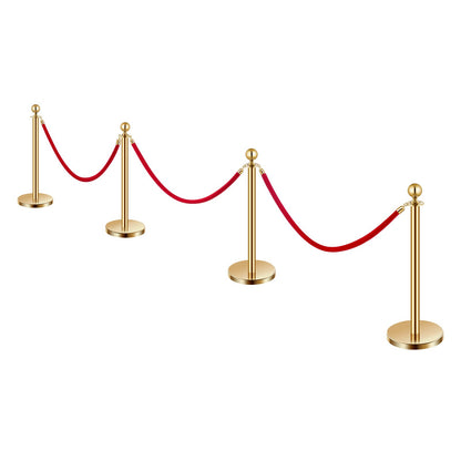 4 pcs Gold post 3 red velvet ropes Sand injection hollow base