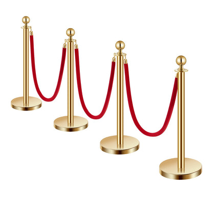 4 pcs Gold post 3 red velvet ropes Sand injection hollow base