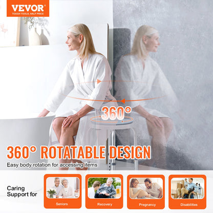 Shower chair 360 degrees rotating, adjustable height Shower stool seat, bath chair for indoor shower or bathtub, non-slip bench Bathtub seat Stool for elderly disabled Handicap, 136.1 kg Capacity