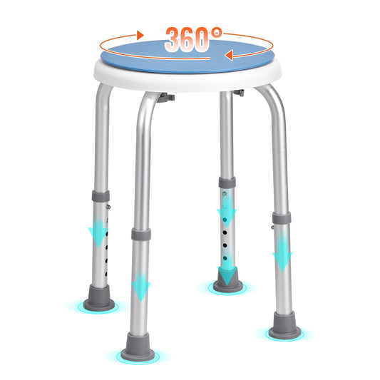 Shower chair 360 degrees rotating, adjustable height Shower stool seat, bath chair for indoor shower or bathtub, non-slip bench Bathtub seat Stool for elderly disabled Handicap, 136.1 kg Capacity