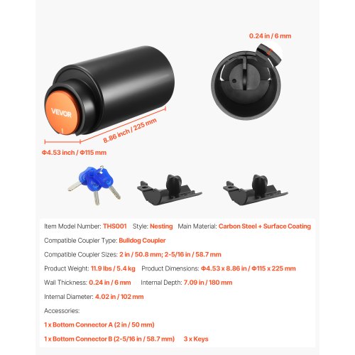 släpvagnskopplingslås passar 2 & 2-5/16-tums kopplingar kraftigt dragkrokslås |  EU