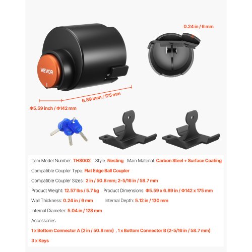 släpvagnskopplingslås passar 2 & 2-5/16-tums kopplingar släpvagnslås |  EU