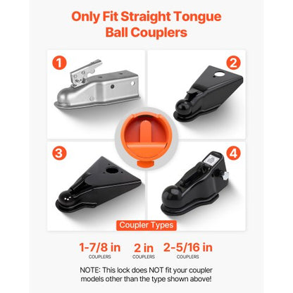 släpvagnslås passar 1-7/8 & 2 & 2-5/16 tum raka tungkulkopplingar |  EU