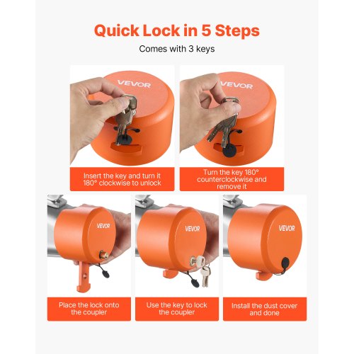 släpvagnslås passar 1-7/8 & 2 & 2-5/16 tum raka tungkulkopplingar |  EU