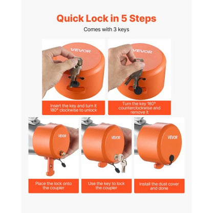 släpvagnslås passar 1-7/8 & 2 & 2-5/16 tum raka tungkulkopplingar |  EU