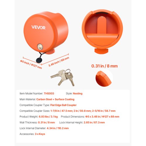 släpvagnslås passar 1-7/8 & 2 & 2-5/16 tum raka tungkulkopplingar |  EU