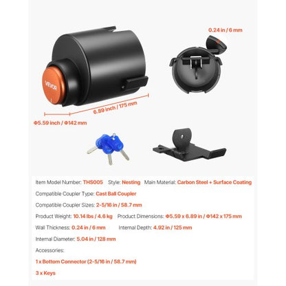 släpvagnskopplingslås passar 2-5/16-tums kopplingar kraftigt släpvagnslås |  EU