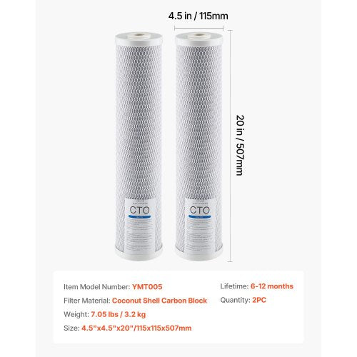 Vattenfilterpatron för hela huset 4,5"x20" CTO Carbon 2-pack