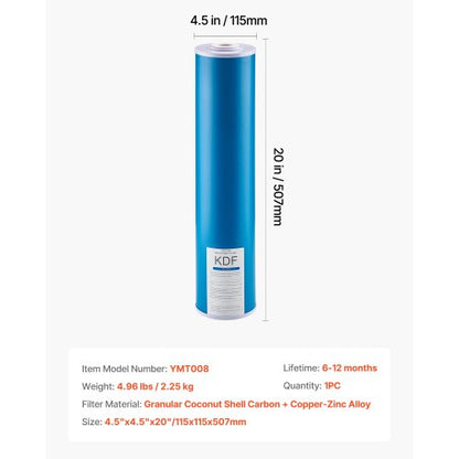 Hela Husets Vattenfilterpatron 4,5" x 20" KDF Hemfilter