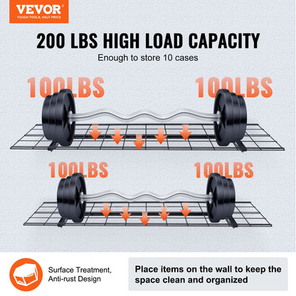 Garage Storage Shelves, 2-Pack, 4 x 1 ft Heavy Duty Garage Shelves Wall Mounted, 400 lbs Load Capacity (Total) Garage Storage Rack Floating Shelves, Suitable for Shop, Shed, Garage Storage