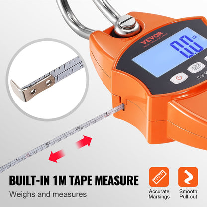 Digital Crane Våg, 880 lbs/400 kg, Industriell Heavy Duty Hängningsvåg med gjuten aluminiumfodral & LCD-skärm, Handhållen minikran med krokar för gård, jakt, fiske, utomhus, garage (orange)