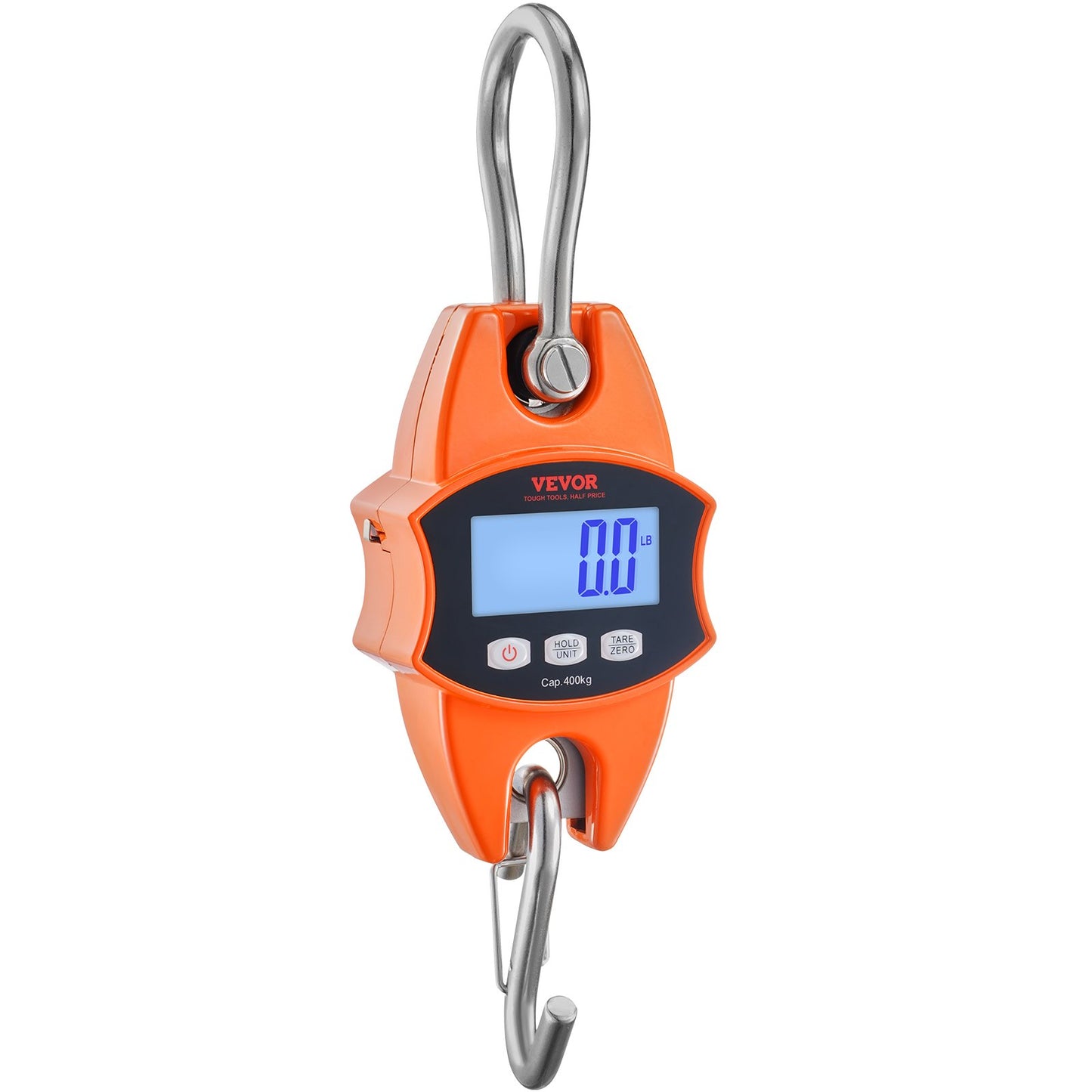 Digital Crane Våg, 880 lbs/400 kg, Industriell Heavy Duty Hängningsvåg med gjuten aluminiumfodral & LCD-skärm, Handhållen minikran med krokar för gård, jakt, fiske, utomhus, garage (orange)