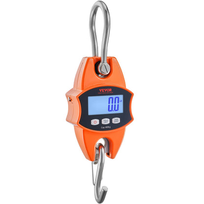 Digital Crane Våg, 880 lbs/400 kg, Industriell Heavy Duty Hängningsvåg med gjuten aluminiumfodral & LCD-skärm, Handhållen minikran med krokar för gård, jakt, fiske, utomhus, garage (orange)