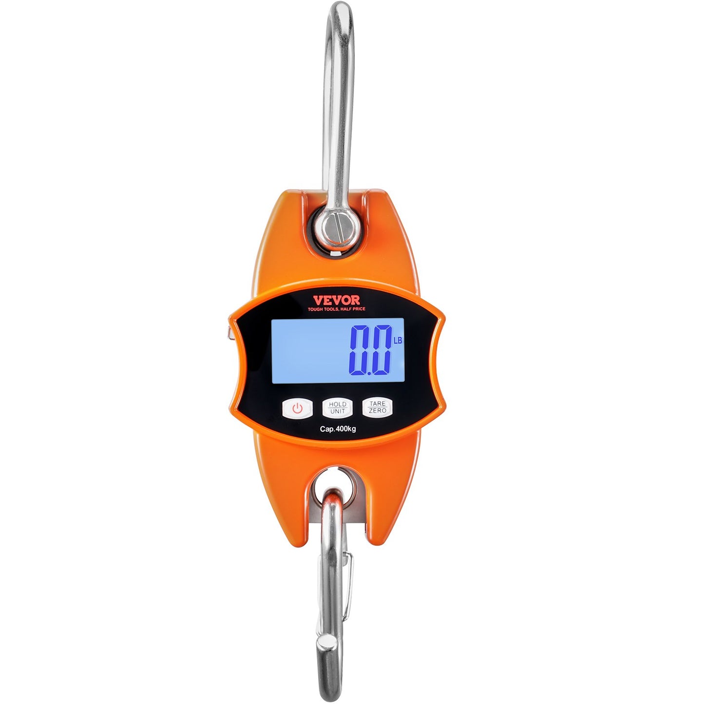 Digital Crane Våg, 880 lbs/400 kg, Industriell Heavy Duty Hängningsvåg med gjuten aluminiumfodral & LCD-skärm, Handhållen minikran med krokar för gård, jakt, fiske, utomhus, garage (orange)