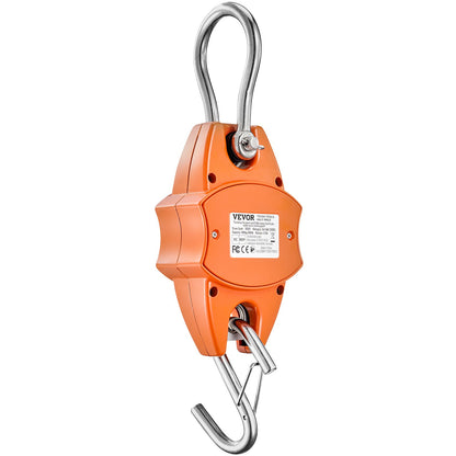 Digital Crane Våg, 880 lbs/400 kg, Industriell Heavy Duty Hängningsvåg med gjuten aluminiumfodral & LCD-skärm, Handhållen minikran med krokar för gård, jakt, fiske, utomhus, garage (orange)